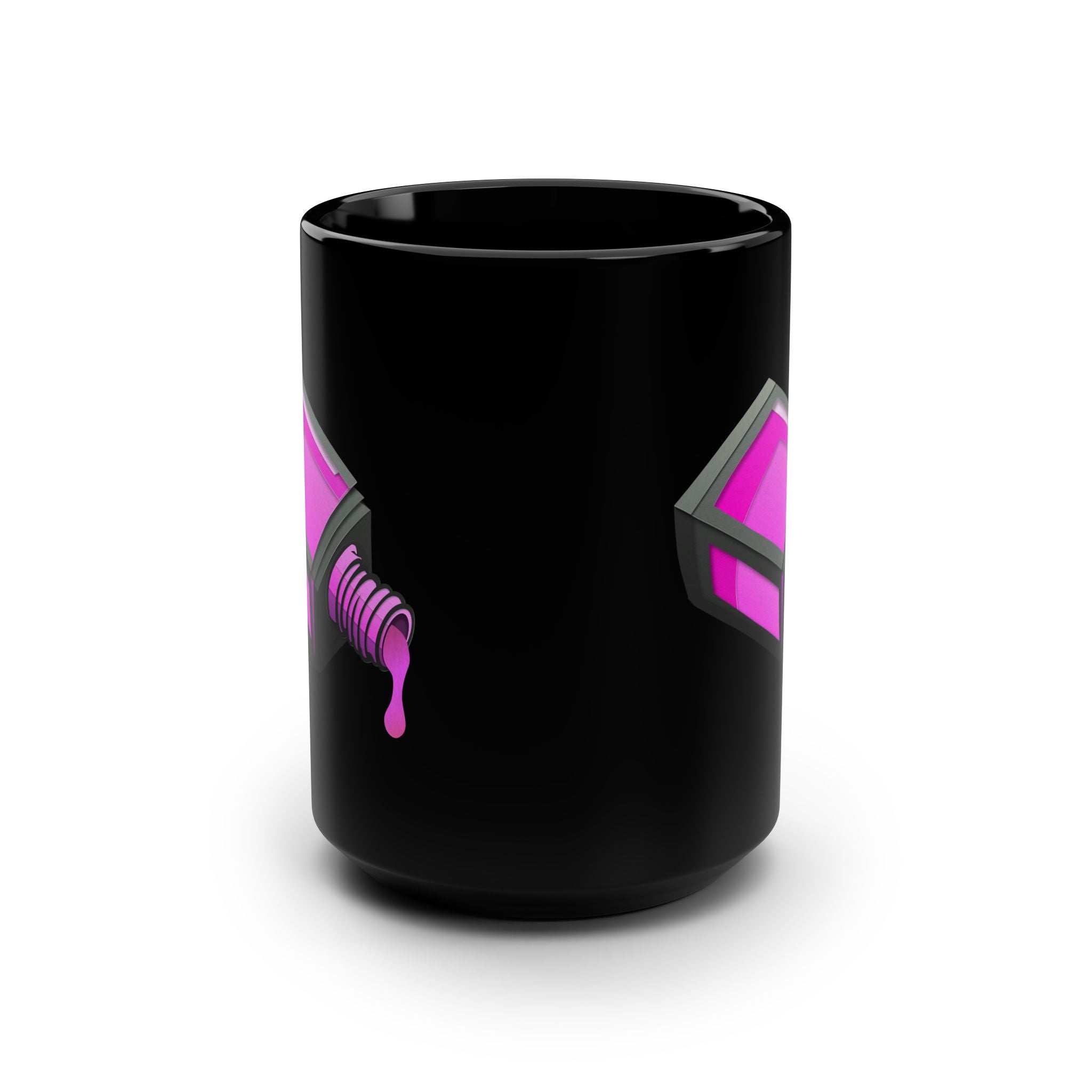 15oz Black Mug — Pink Nail Polish Drip Design