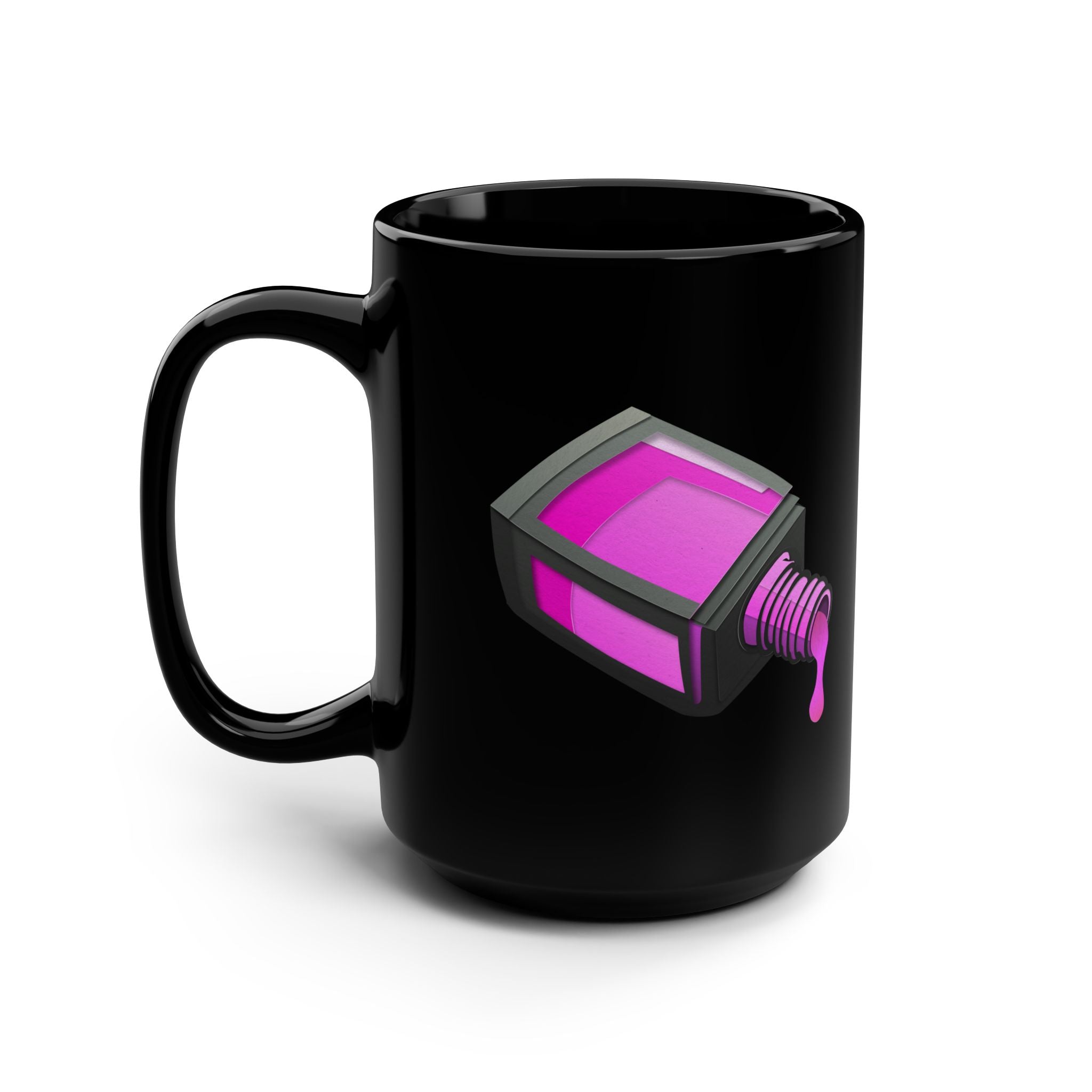 15oz Black Mug — Pink Nail Polish Drip Design