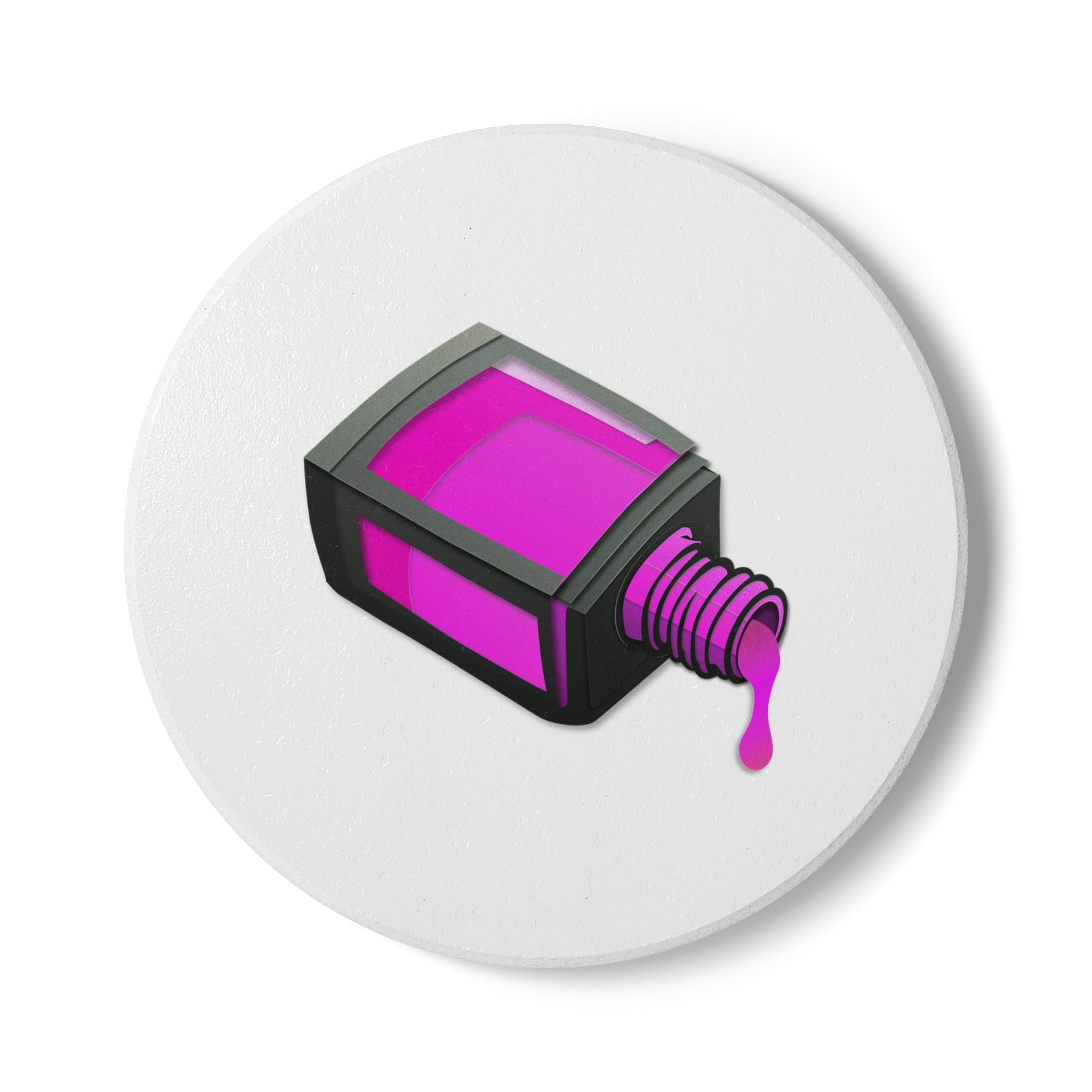 Ceramic Coaster — Neon Pink Nail Polish Bottle Design