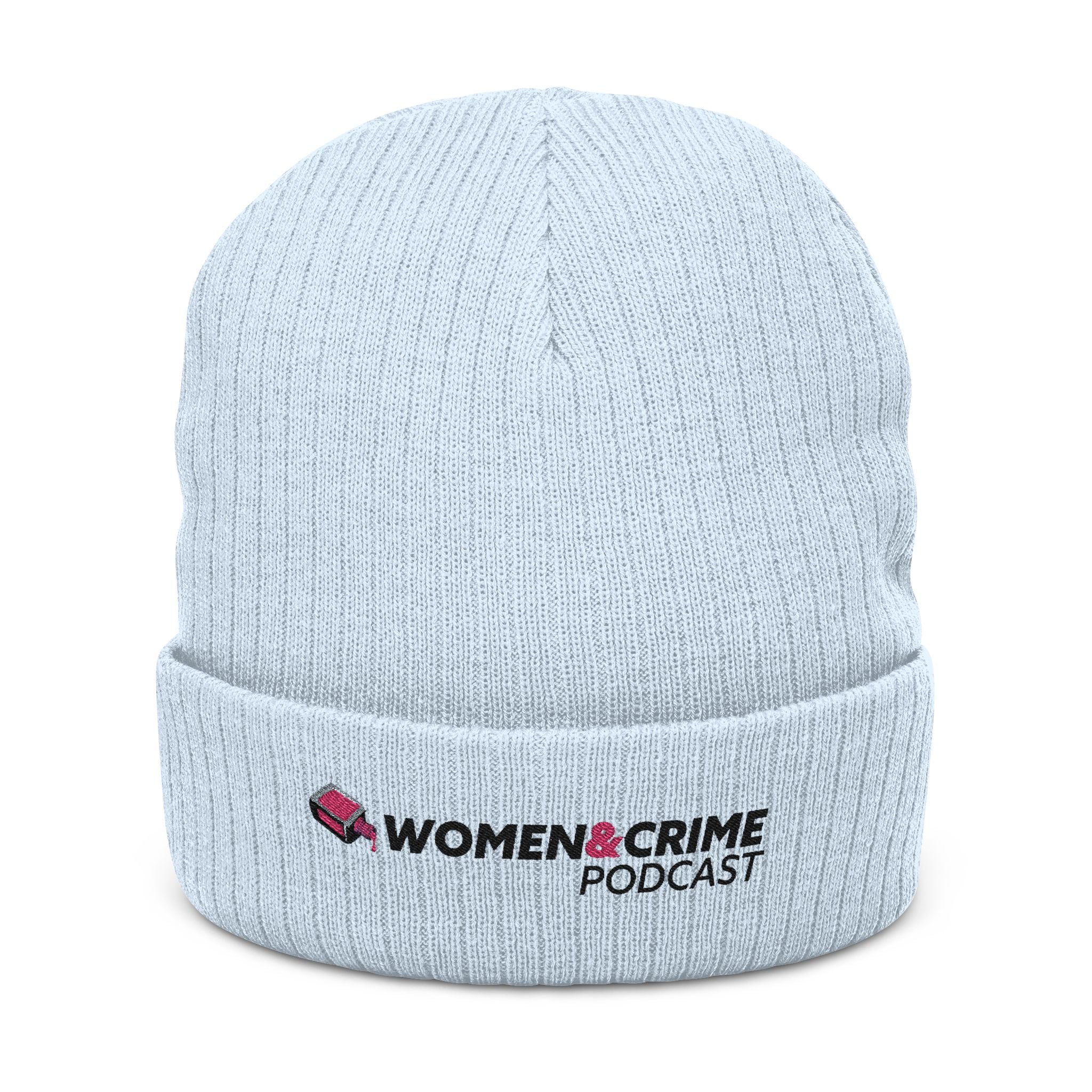 Embroidered Beanie — Women & Crime Podcast Ribbed Knit Hat