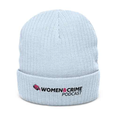 Embroidered Beanie — Women & Crime Podcast Ribbed Knit Hat