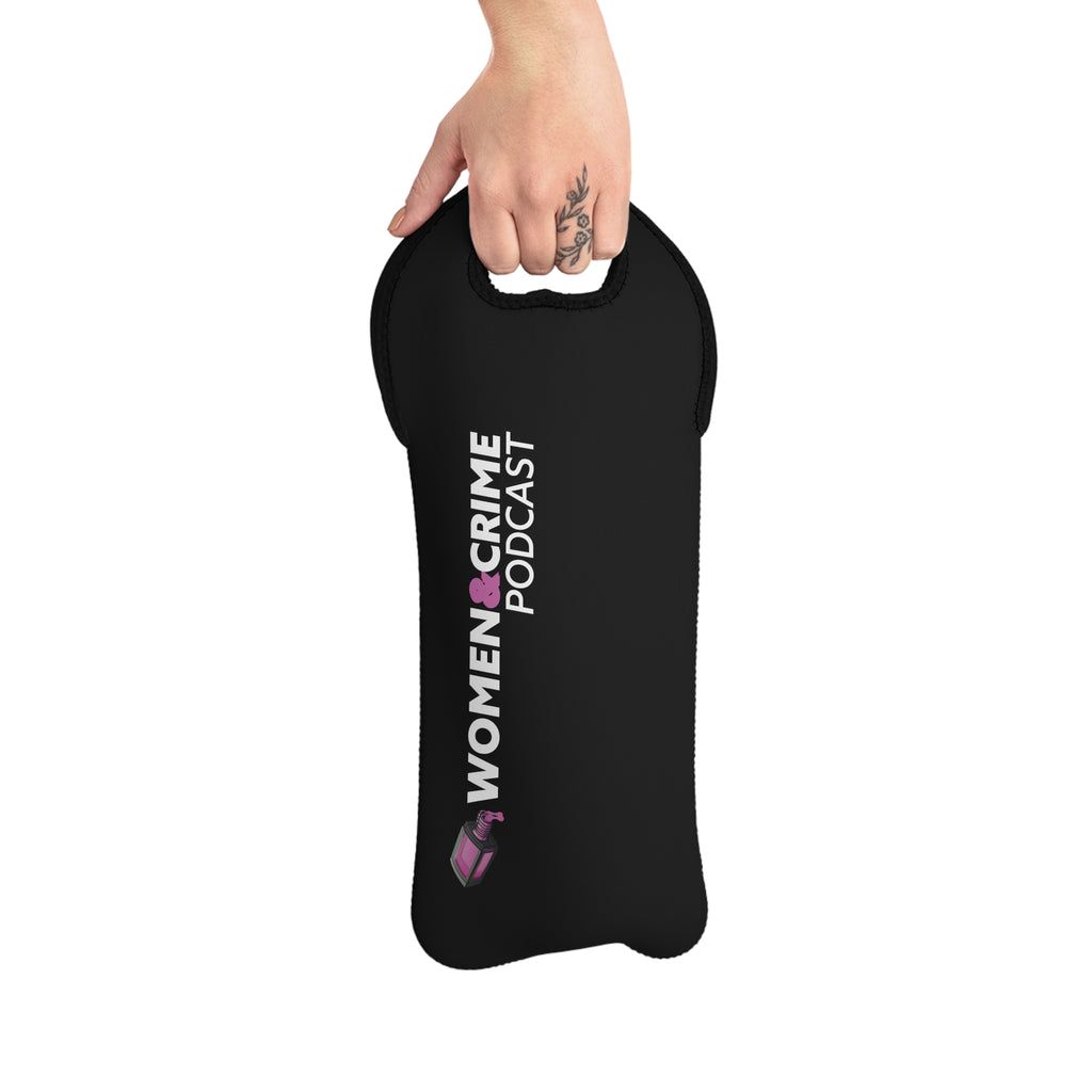 Black Wine Tote — "Women & Crime" Neoprene Bottle Carrier