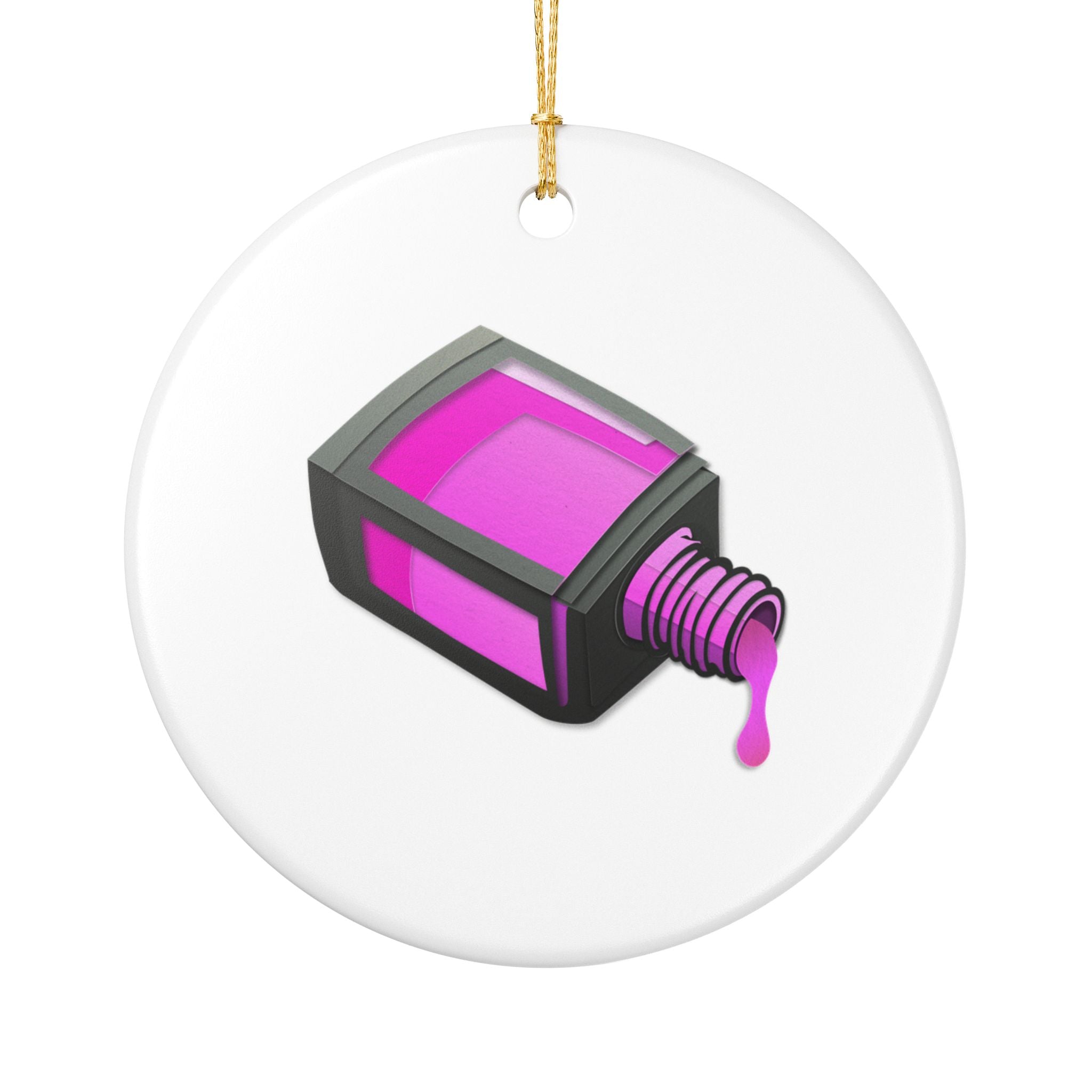 Pink Nail Polish Ceramic Ornament — Dripping Manicure Makeup Gift