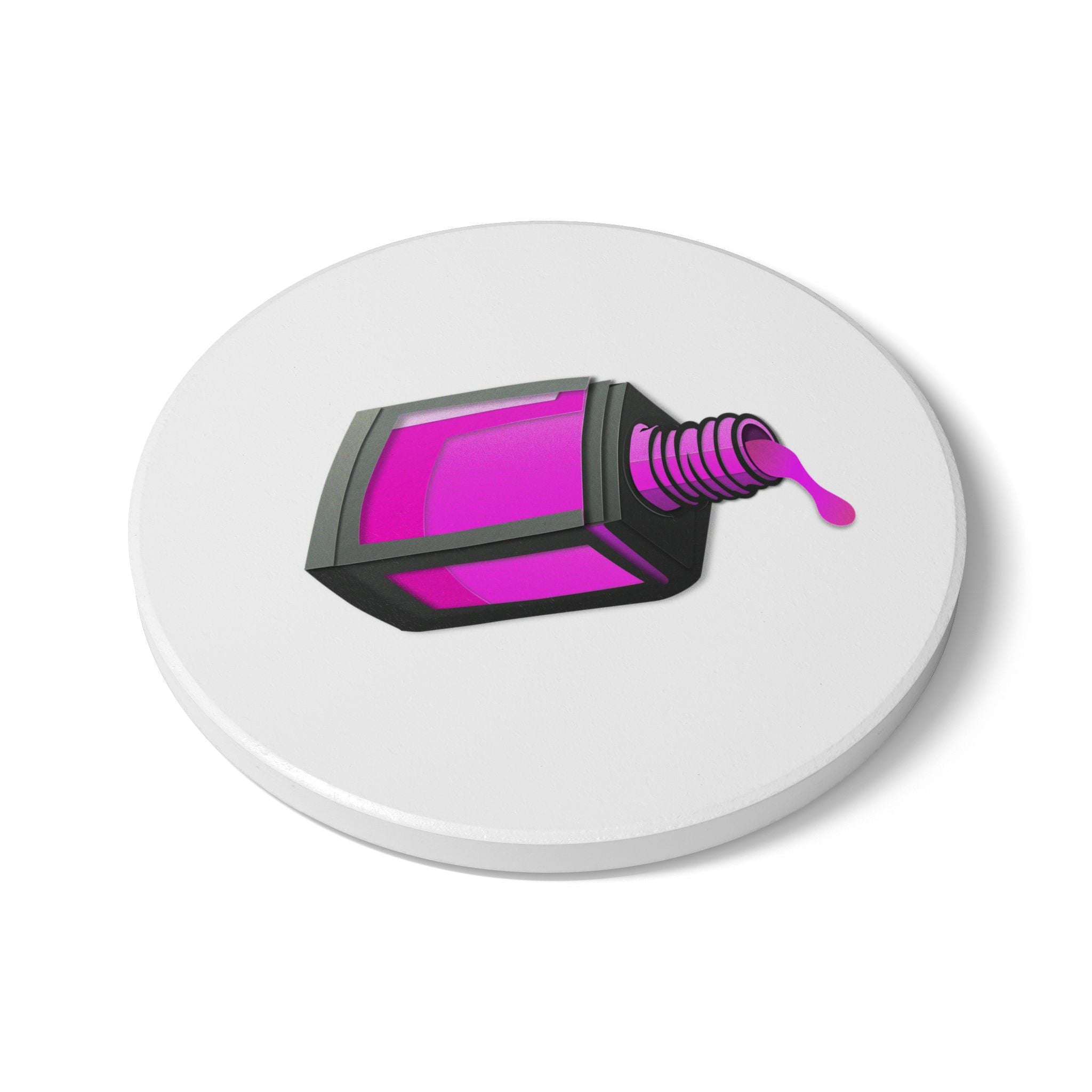 Ceramic Coaster — Neon Pink Nail Polish Bottle Design