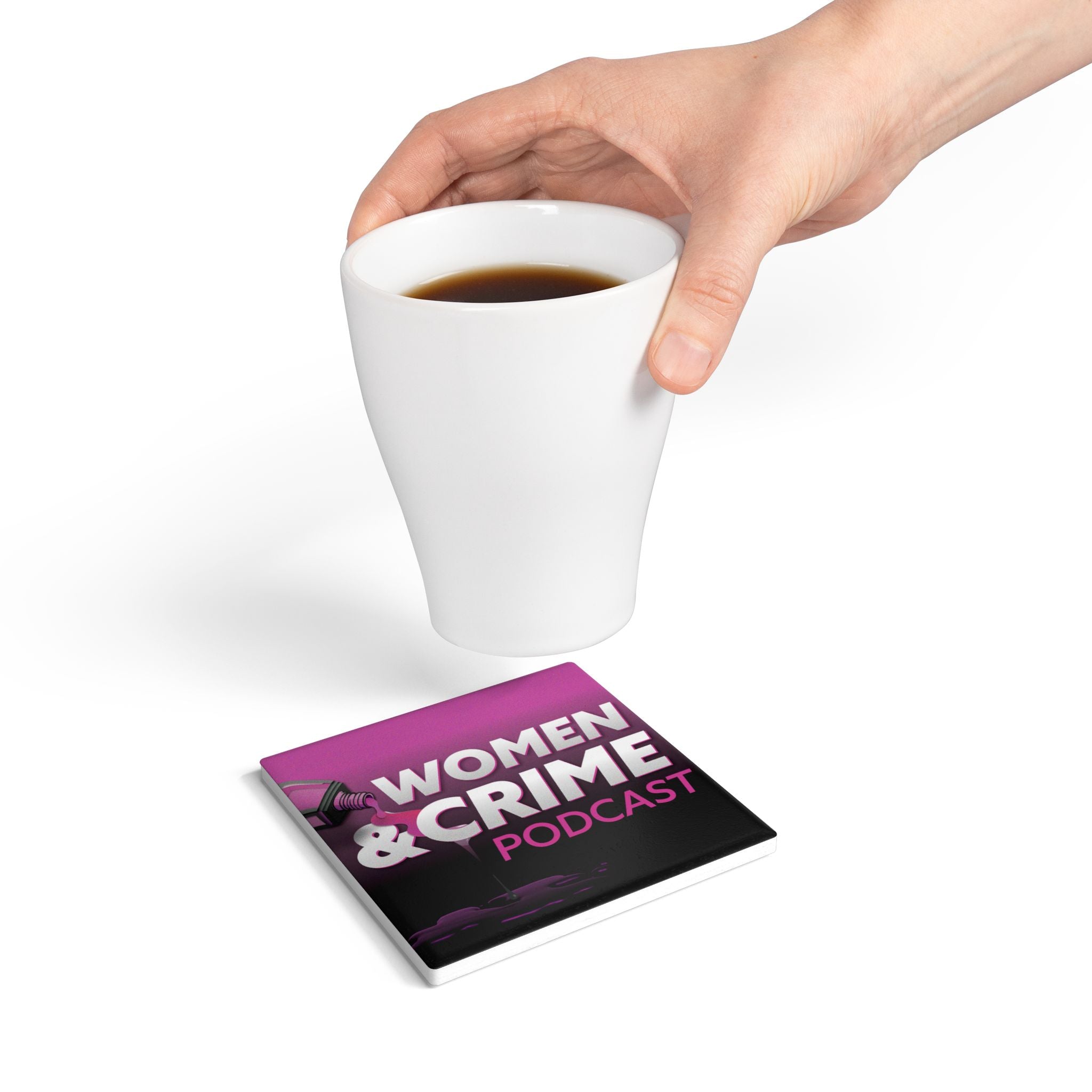 Ceramic Coaster — Neon Pink Nail Polish Bottle Design