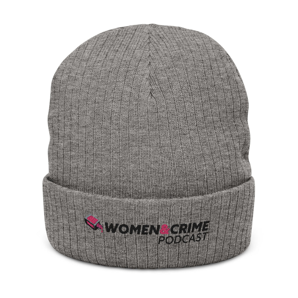 Embroidered Beanie — Women & Crime Podcast Ribbed Knit Hat