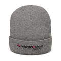 Embroidered Beanie — Women & Crime Podcast Ribbed Knit Hat