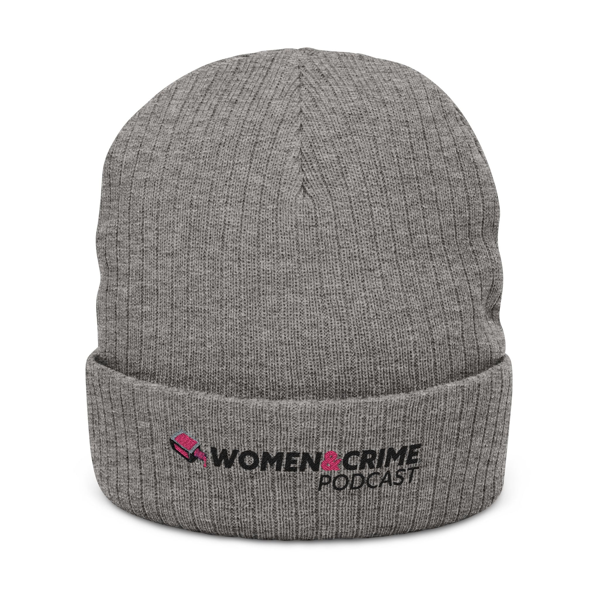 Embroidered Beanie — Women & Crime Podcast Ribbed Knit Hat