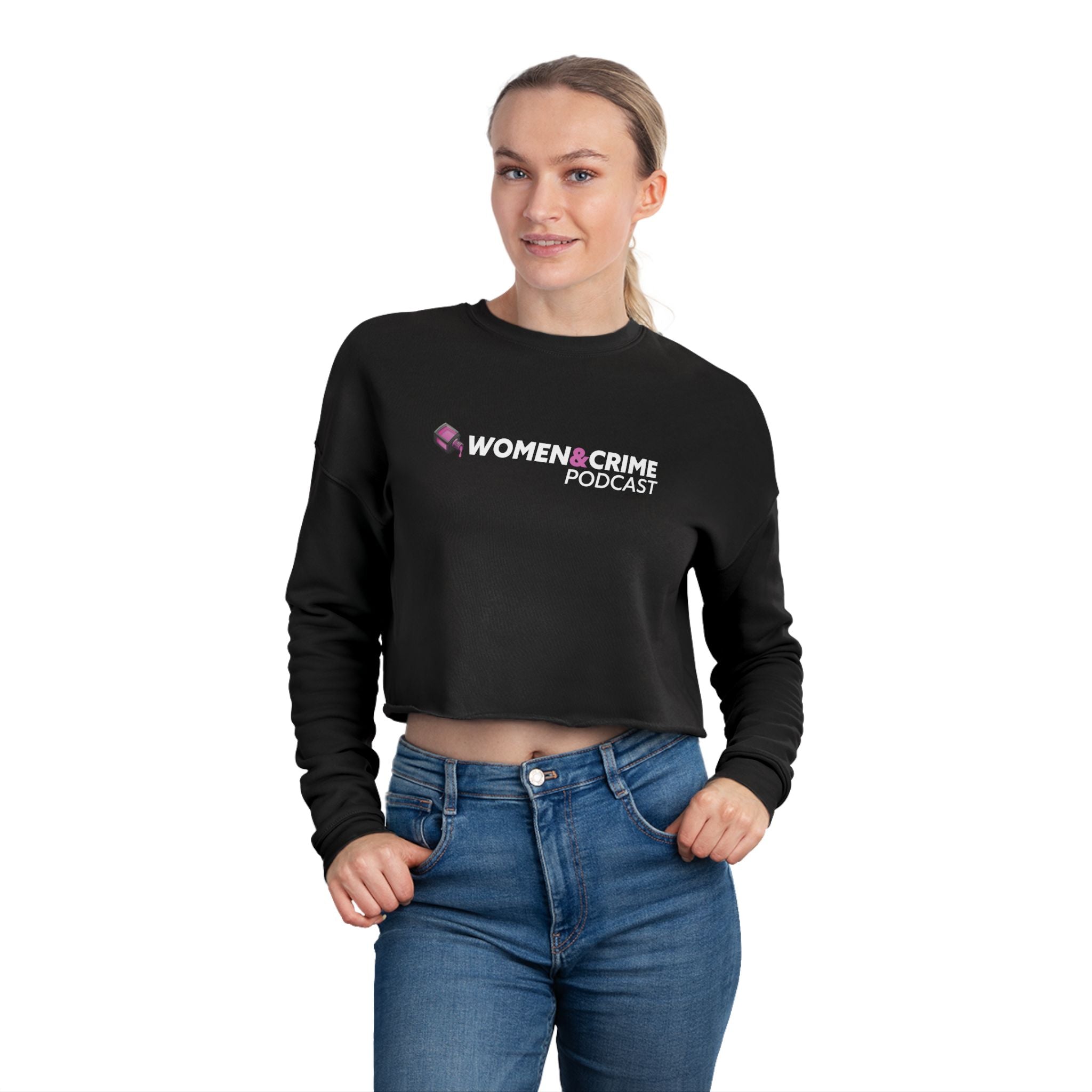Cropped Sweatshirt — "Women Crime" Minimal Logo Crop Top
