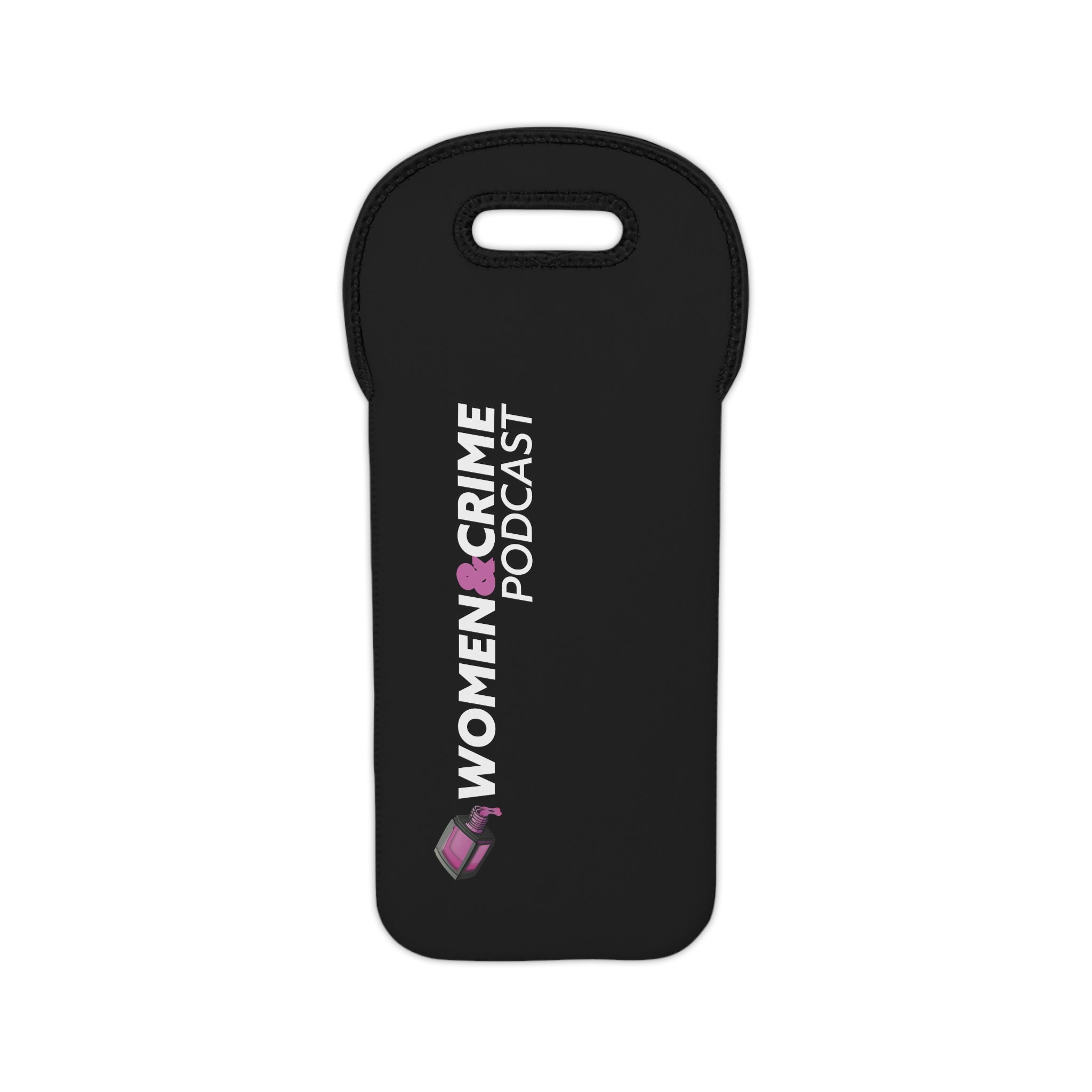 Black Wine Tote — "Women & Crime" Neoprene Bottle Carrier