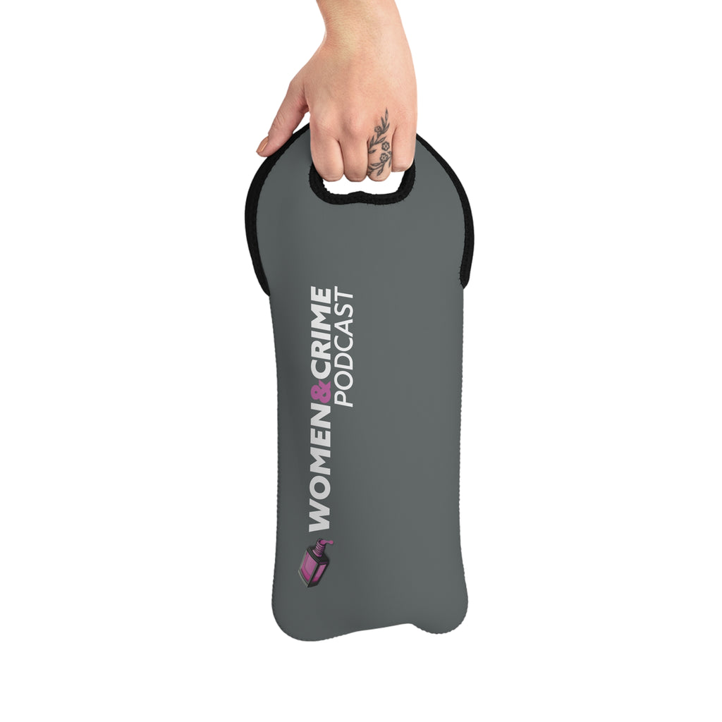 Gray Wine Tote — "Women & Crime" Neoprene Bottle Carrier