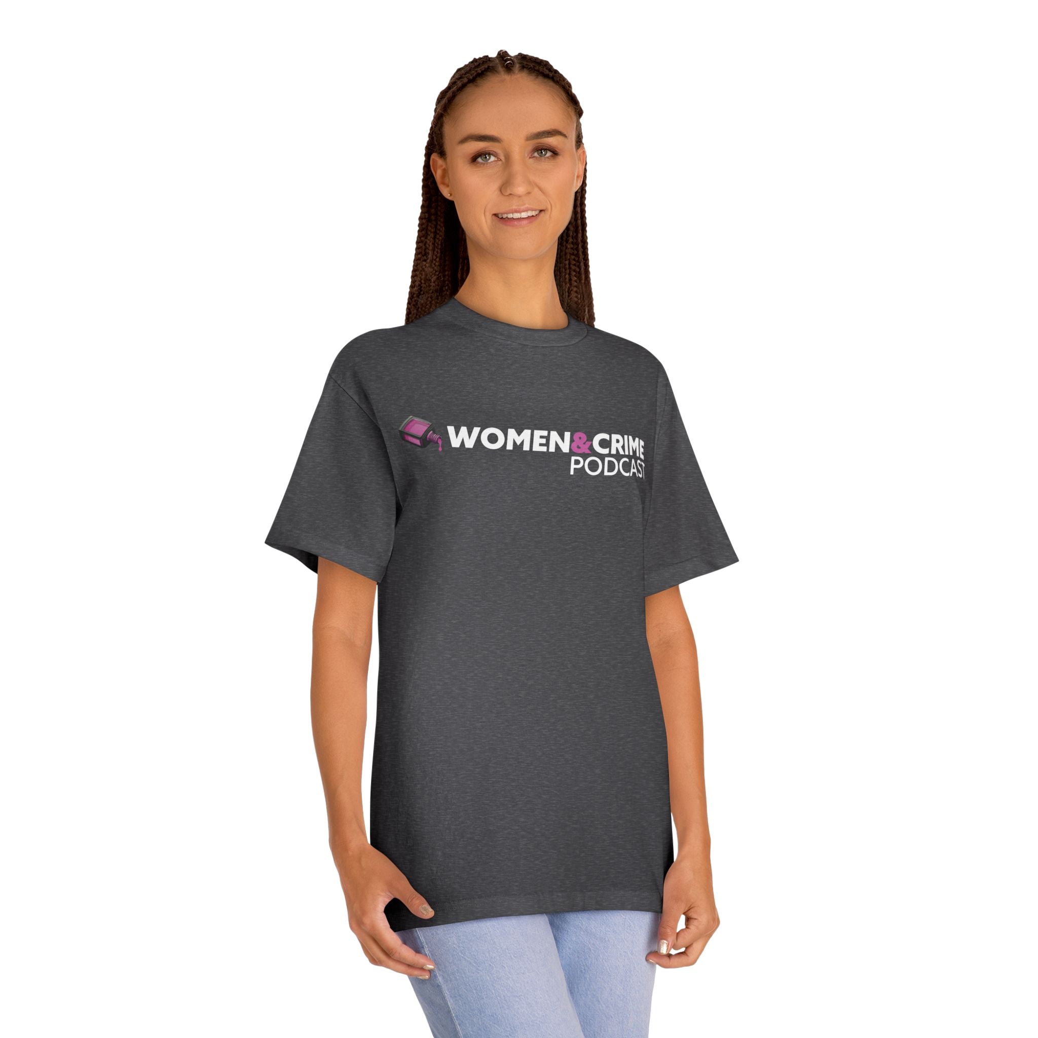 Women & Crime Logo Tee — True Crime Podcast Shirt - Dark Colors