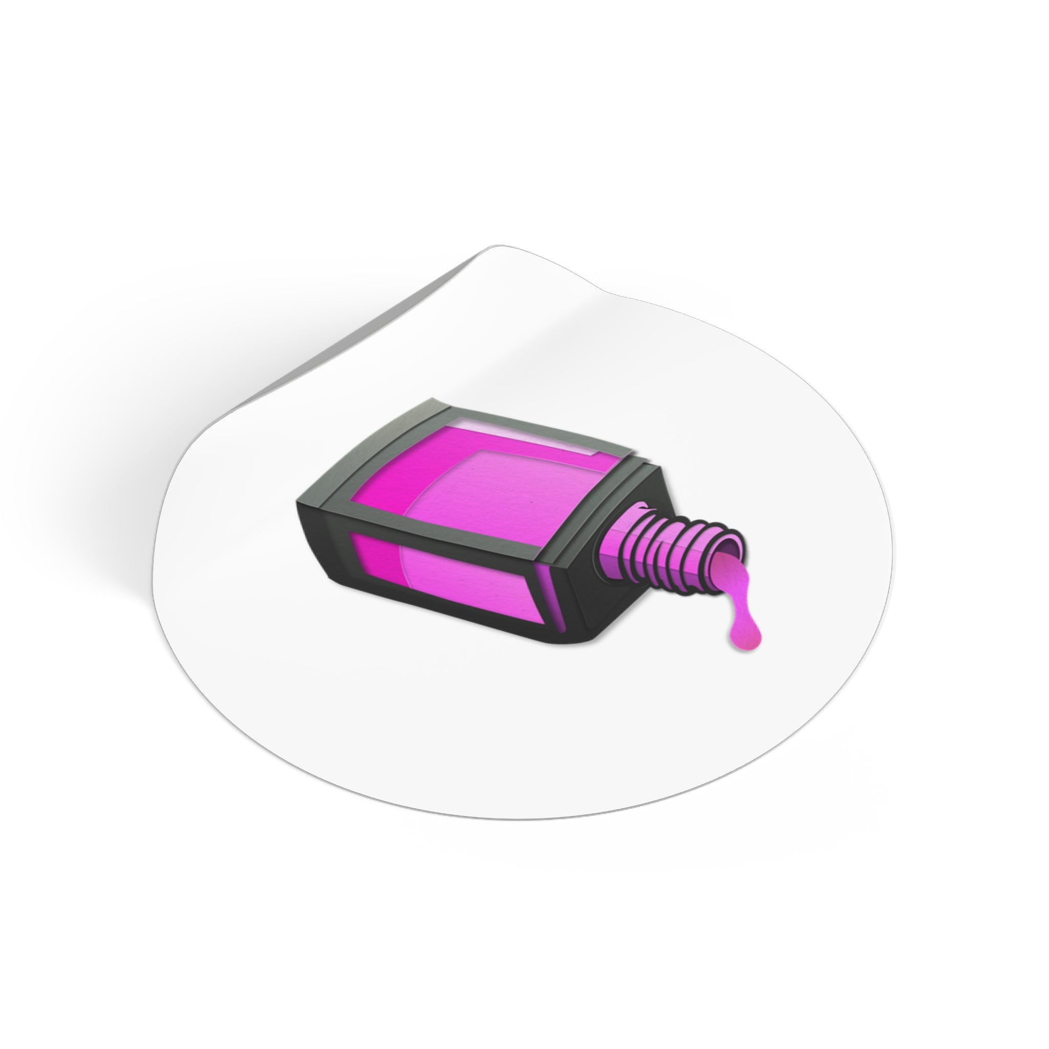 Pink Nail Polish Bottle Round Vinyl Sticker — Cute Cosmetic Beauty Decal