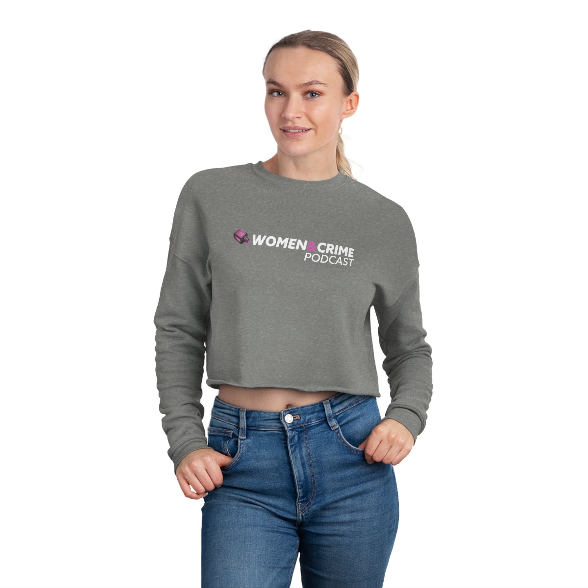Cropped Sweatshirt — "Women Crime" Minimal Logo Crop Top