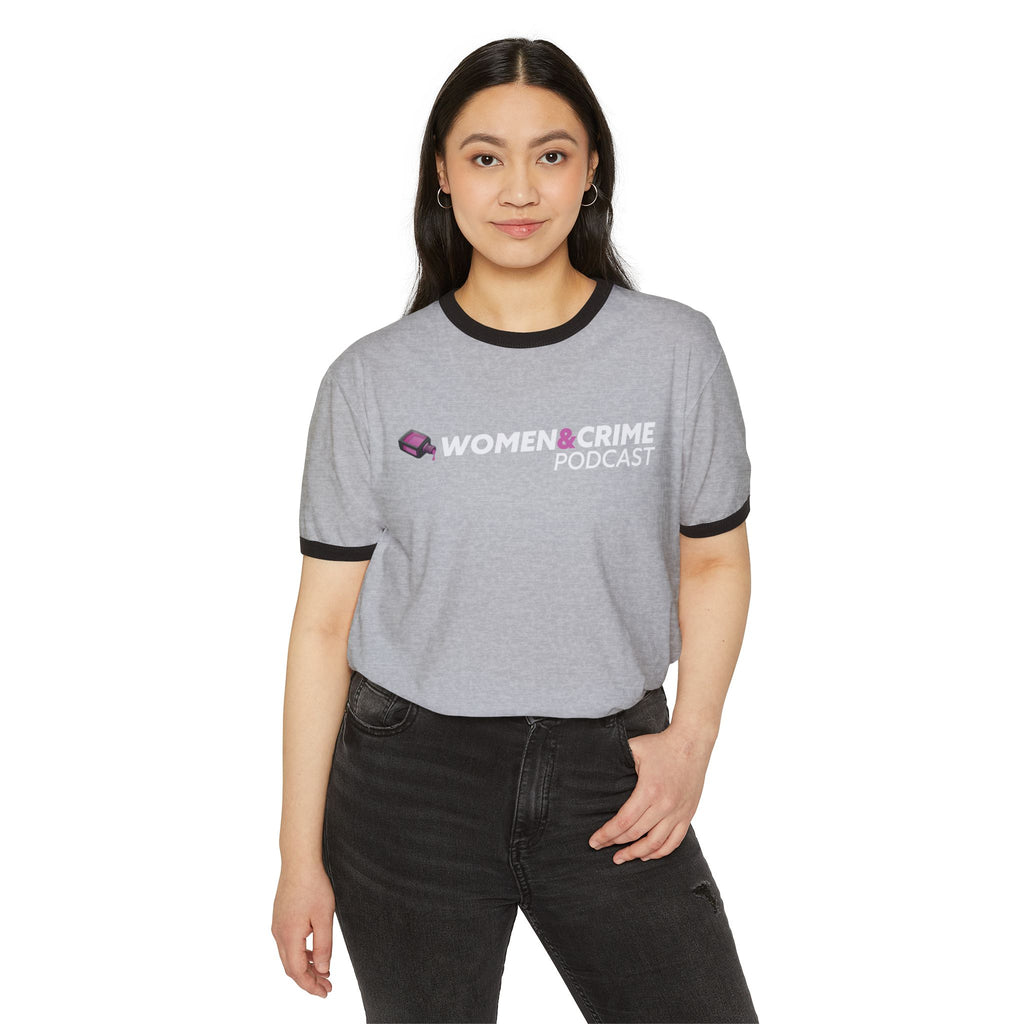 Copy of Women & Crime Ringer T‑Shirt — True Crime Podcast Fan Tee