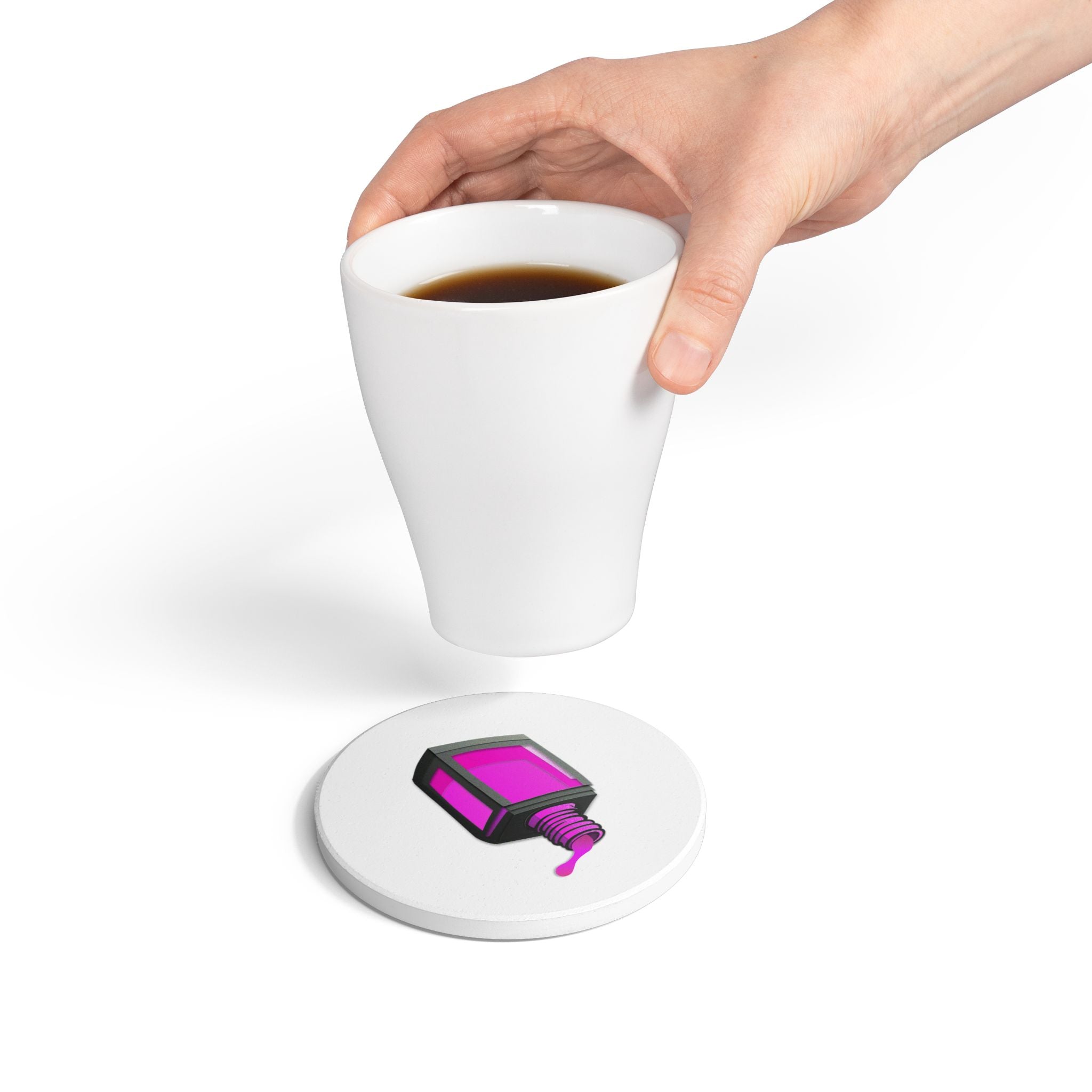 Ceramic Coaster — Neon Pink Nail Polish Bottle Design